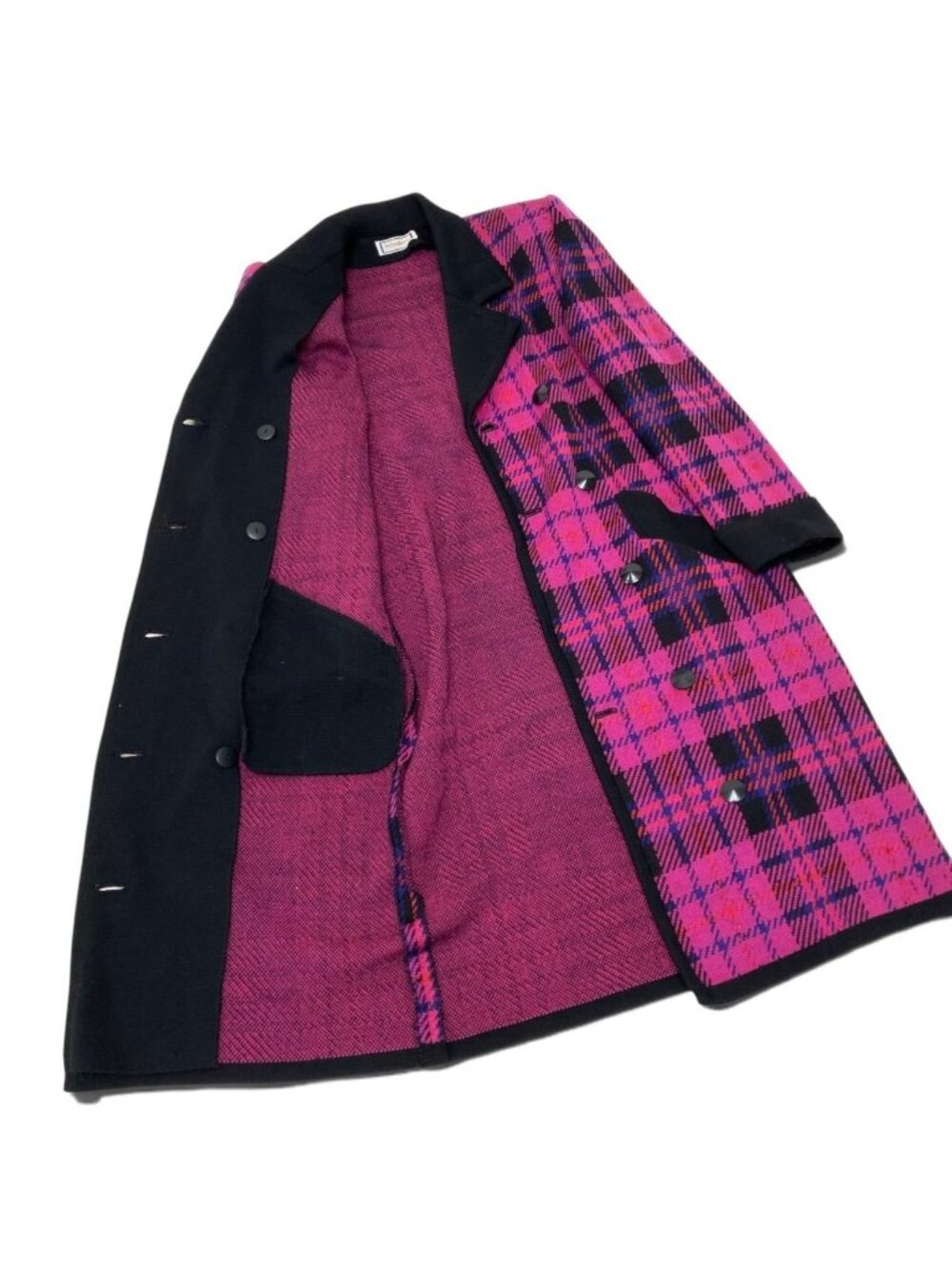 Saint Laurent Double Breasted Chesterfield Knit Coat Plaid Multicolor Wool - Picture 6 of 12